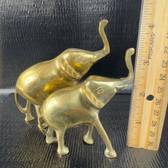Vintage 1980s Heavy Metal Brass Elephant Figurine Set 2 Figure Decorative VTG - Picture 3 of 13